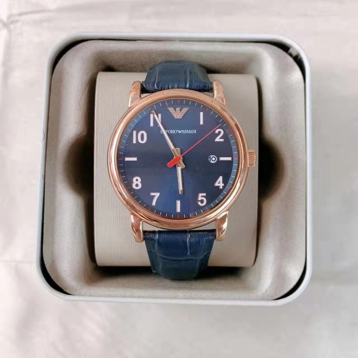 Emporio Armani AR11135 Three-Hand Date Blue Leather Watch Emporio Armani AR11135 Three-Hand Date Blue Leather Watch